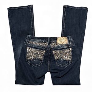 Miss Me Dark Blue Boot Cut Jeans with Embroidery/Rhinestone embellishment sz 28